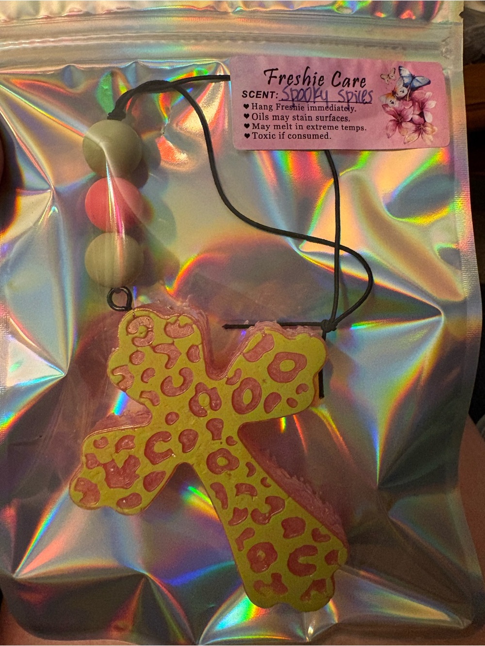 Kids Yellow + Pink Leopard Cross Scented Necklace
